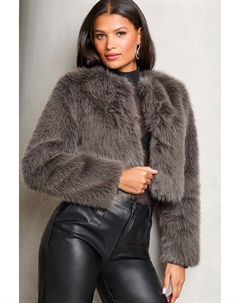 Короткая шуба из искусственного меха, серый Lipsy