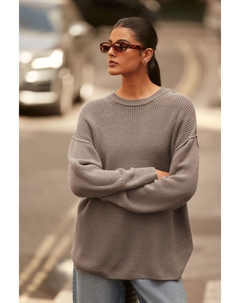 Уютная туника с круглым вырезом, удлиненная, трикотажная кофта, коричневый Next