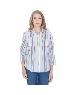 Женский топ на пуговицах с жаккардовым воротником в полоску, синий Alfred dunner