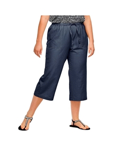Женские капри больших размеров из смесового льна с завязками, темно-синий Ellos
