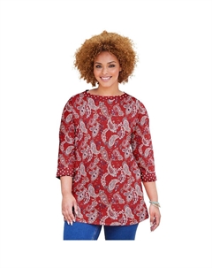 Женский топ размера плюс Liz&me Caterpillar с вырезом-лодочкой, цвет Classic Red Paisley Catherine's