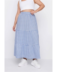 Юбка макси с текстурой в клетку гингем, синий Yours curve