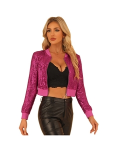Женский укороченный бомбер с блестками и молниями, цвет Hot Pink Allegra k