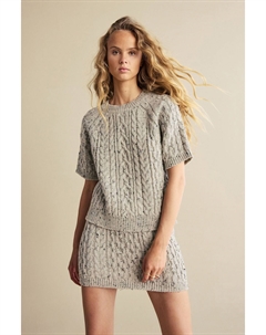 Джемпер с коротким рукавом, связанный косами, с шерстью, серый Next