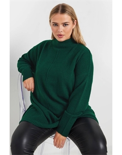 Джемпер с высоким воротом и отделкой швом, зеленый Yours curve