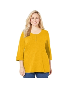 Женский трикотажный топ на пуговицах на пуговицах Caterinas больших размеров Liz&me, цвет Honey Mustard Catherine's