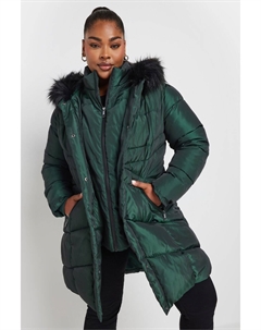 Утепленное стеганое пальто миди, зеленый Yours curve