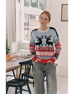 Сочетающийся семейный женский рождественский джемпер с оленями в стиле Фэйр Айл, синий Next