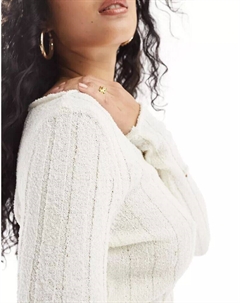 Кремовый топ вязки букле в широкую рубчику Asos