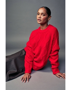 Джемпер с круглым вырезом, связанный косами, с добавлением шерсти, красный Next