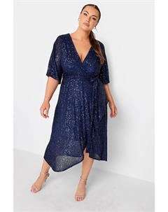 Платье халат с пайетками и подолом тюльпаном, синий Yours curve
