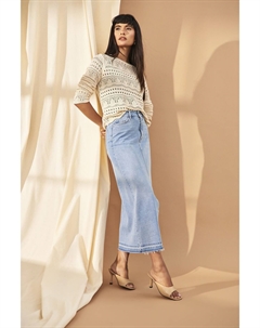 Длинная джинсовая юбка с разрезом спереди, синий Jdy