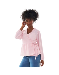 Женский текстурированный вязаный топ больших размеров с завязками и баской, цвет Misty Rose Ellos