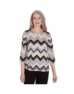 Женский топ с зигзагообразным вырезом и разрезом на шее, цвет Black Tan Alfred dunner