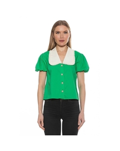 Женский топ Sandra с короткими рукавами и пуговицами с украшением, зеленый Alexia admor