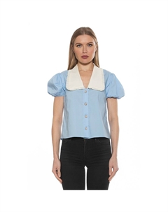 Женский топ Sandra с короткими рукавами и пуговицами с украшением, цвет Halogen Blue Alexia admor