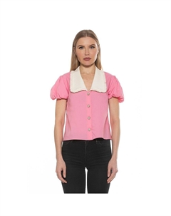 Женский топ Sandra с короткими рукавами и пуговицами с украшением, розовый Alexia admor