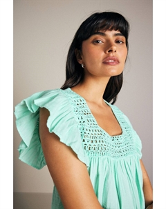 Топ из 100% хлопка с квадратным вырезом и рукавами крылышками, синий Next