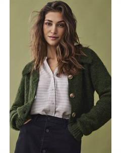 Вязаный кардиган на пуговицах с воротником, зеленый Jdy