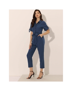 Женский комбинезон-карго с отложным воротником на пуговицах и завязкой на талии Allegra k