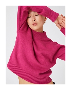 Трикотажный свитер с высоким воротником и ребристой отделкой, розовый Koton