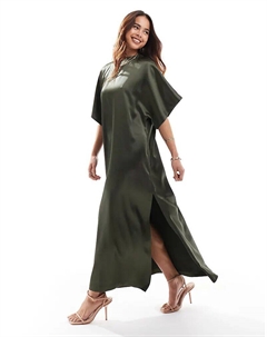 Атласное платье-футболка миди цвета хаки Asos design