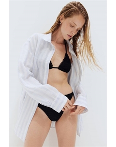 Длинная блузка из льна, голубой H&m