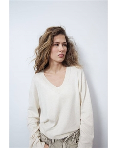 Свитер тонкой вязки с v образным вырезом, бежевый H&m