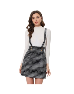 Женская клетчатая твидовая мини-юбка на подтяжках с регулируемыми бретелями и молнией Allegra k