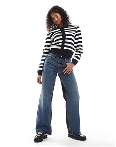 Вязаный кардиган с круглым вырезом в черно-белую полоску Asos design