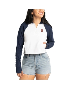 Женский укороченный пуловер с капюшоном Lusso White Boston Red Sox Jane Raglan с молнией в четверть четверти Unbranded