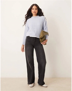 Джемпер с широким ребристым узором и круглым вырезом нежно-голубого цвета Mango