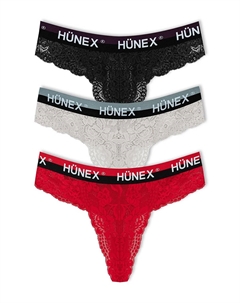 Кружевные резиновые стринги с надписью, женские трусики из 3 предметов, черно-белый Hnx