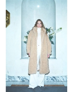 Флисовое пальто тедди с завязывающимся поясом, бежевый H&m