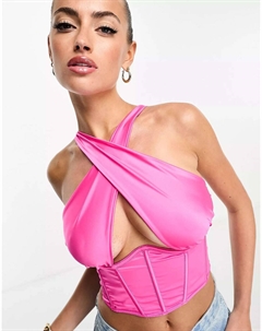 Ярко-розовый атласный корсет с запахом спереди и открытой проволокой Lucinda Asos