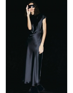 Атласное платье с воротником стойкой, черный H&m