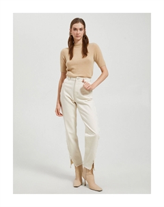 Трикотажный свитер с короткими рукавами в рубчик обычного кроя, экрю Koton