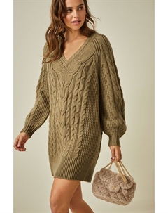 Платье с V образным вырезом и косой вязкой, зеленый Next