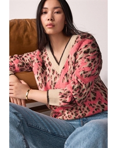 Джемпер с V образным вырезом и леопардовым принтом, розовый Next