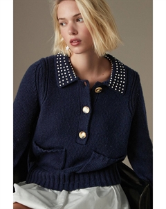 Джемпер с воротником, украшенным драгоценными камнями, синий Next