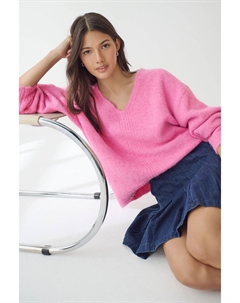 Мягкий на ощупь вязаный джемпер свободного кроя с V образным вырезом, розовый Next