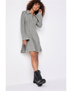 Мини платье в рубчик с длинными рукавами и воротником, серый Next