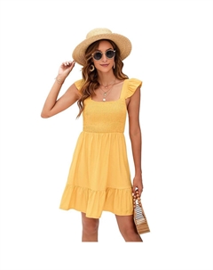 Женское платье в стиле бохо с коротким рукавом, летнее повседневное длинное платье с запахом, туника с V-образным вырезом, платье миди с разрезом, желтый Kojooin