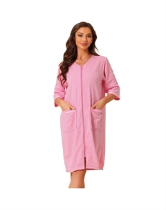 Женская вафельная пижама с рукавами 3/4, халат для спа, одежда для дома, халаты на молнии, розовый Cheibear