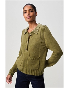 Джемпер с воротником, украшенным драгоценными камнями, зеленый Next