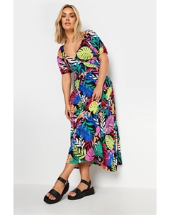 Платье халат с радужными листьями, черный Yours curve