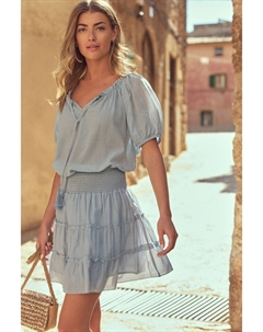 Мини юбка из 100% хлопка с многоуровневой сборкой на талии, синий Next