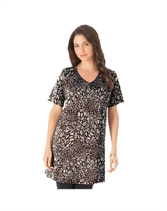 Женская туника больших размеров Ultimate с короткими рукавами и v-образным вырезом, цвет Chocolate Beige Animal Roaman's