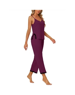 Женский мягкий топ на бретельках и модальная пижама-капри, цвет Dark Red Cheibear