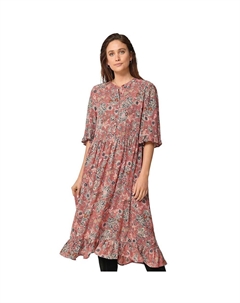 Женское платье в стиле ампир с оборками больших размеров, цвет Rose Multi Floral Ellos